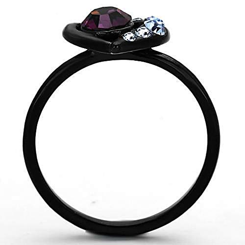 WildKlass Stainless Steel Heart Ring IP Black Women Top Grade Crystal Amethyst