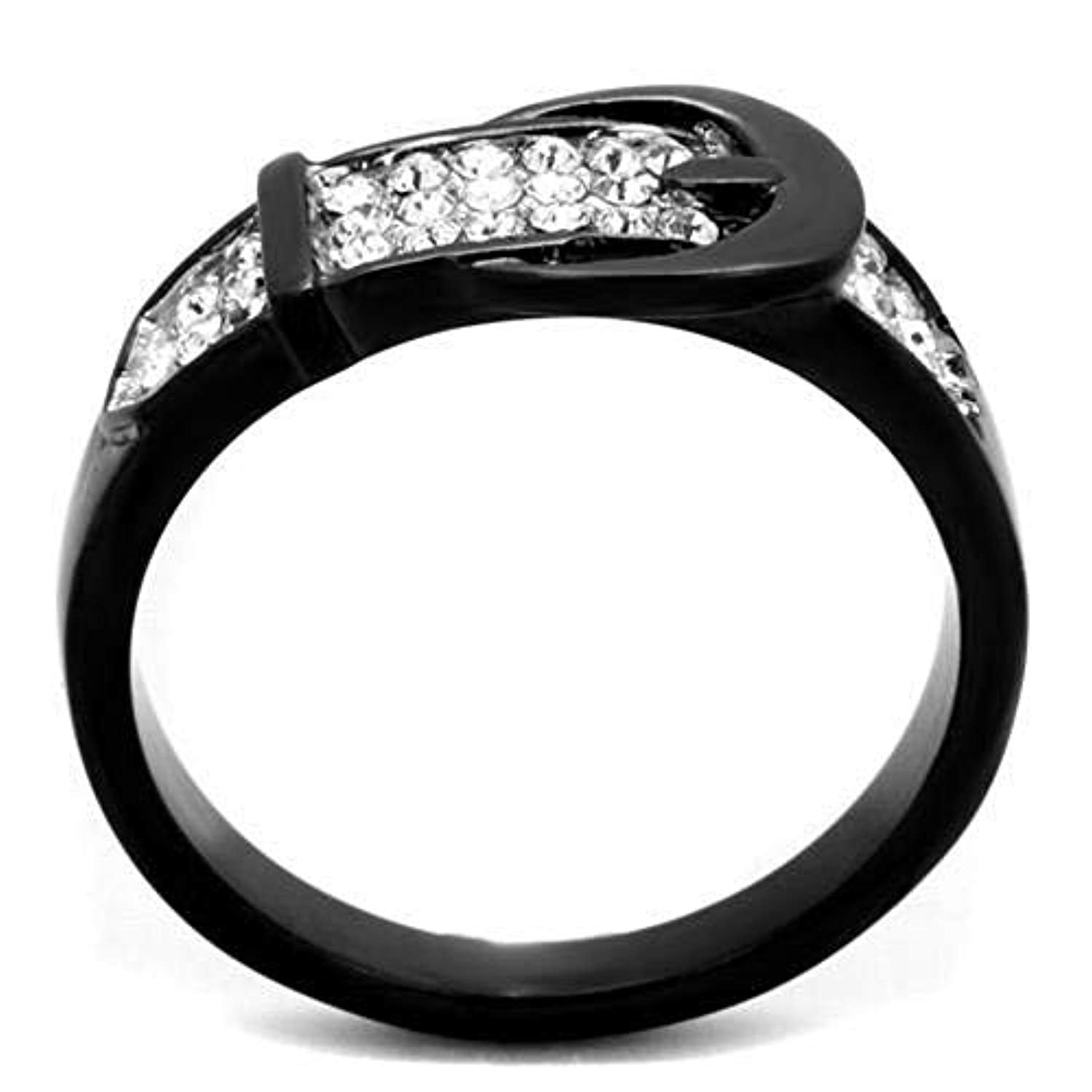 WildKlass Stainless Steel Ring Two-Tone IP Black Women Top Grade Crystal Clear