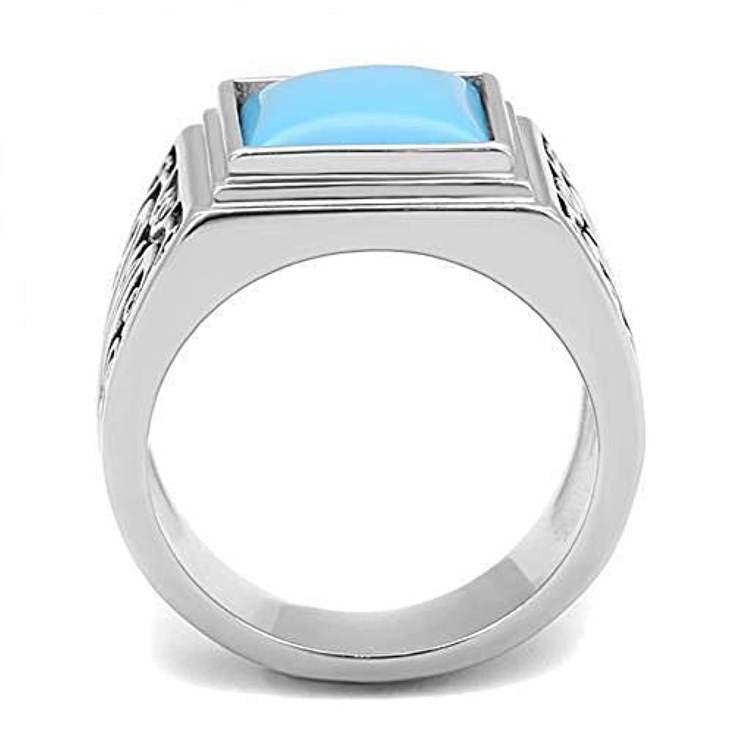 WildKlass Stainless Steel Ring High Polished Men Synthetic Sea Blue