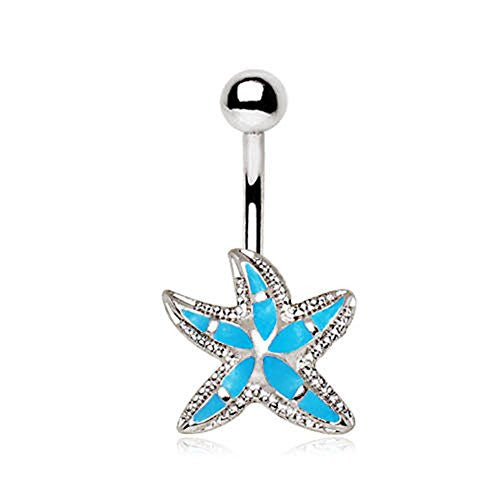 316L Stainless Steel Teal Blue Starfish WildKlass Navel Ring