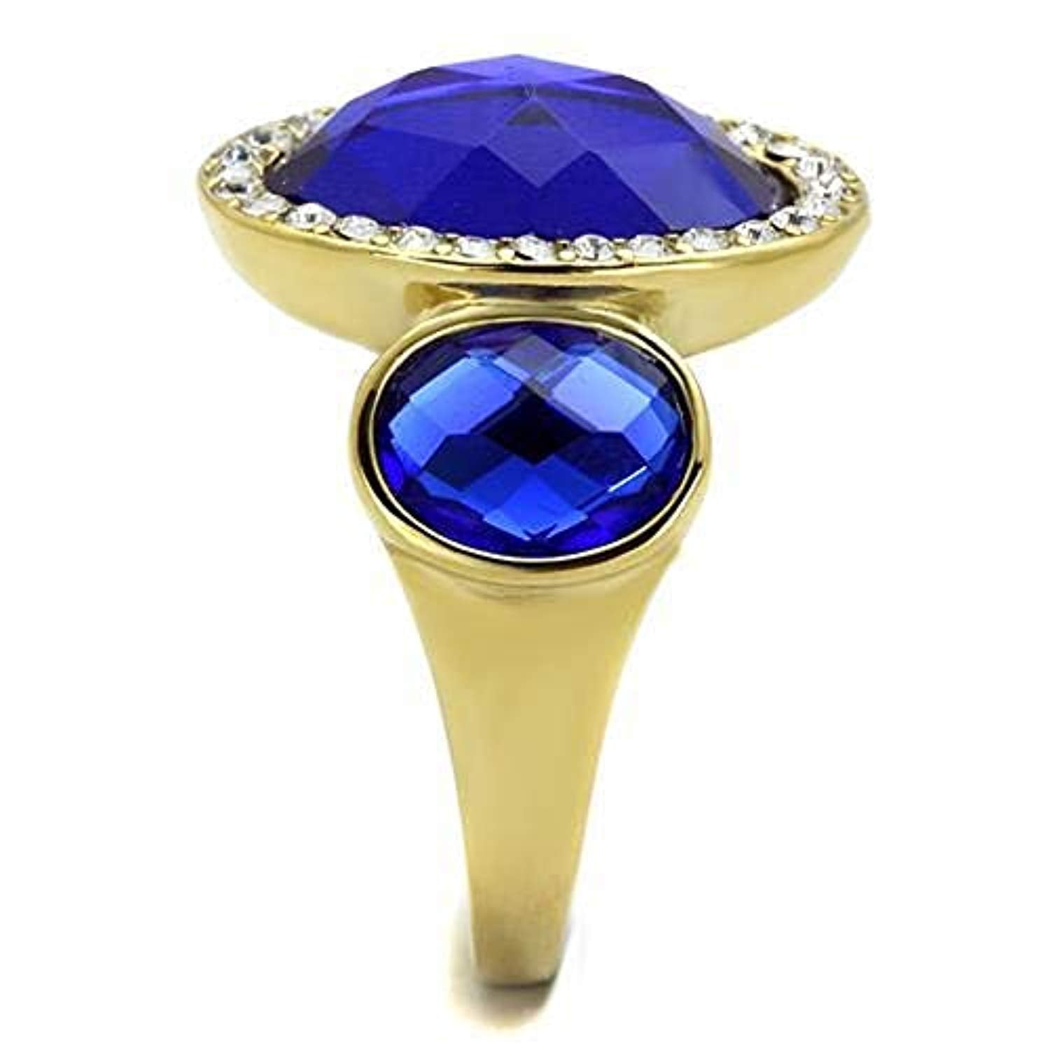 WildKlass Stainless Steel Ring IP Gold Women Synthetic Sapphire