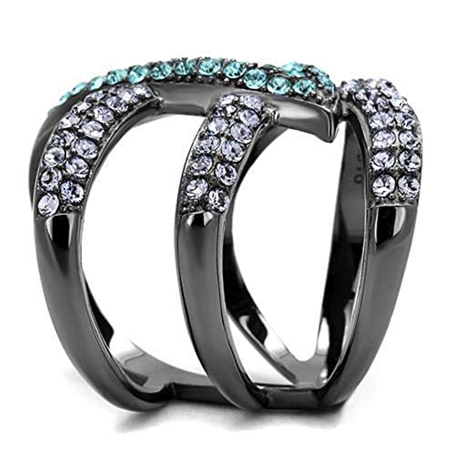 WildKlass Stainless Steel Ring IP Light Black (IP Gun) Women Top Grade Crystal Multi Color