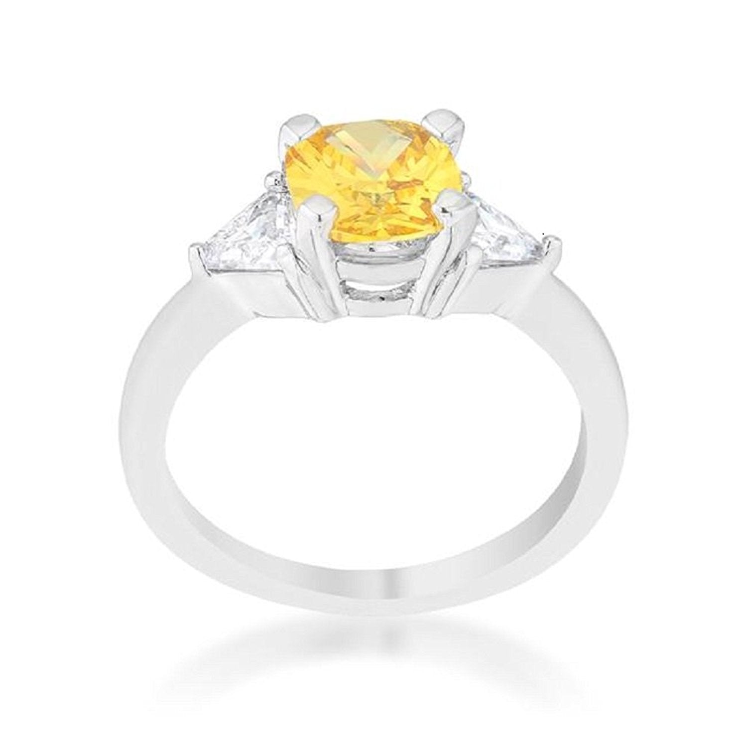 WildKlass 1.8ct Canary CZ Rhodium Plated Cushion Classic Statement Ring