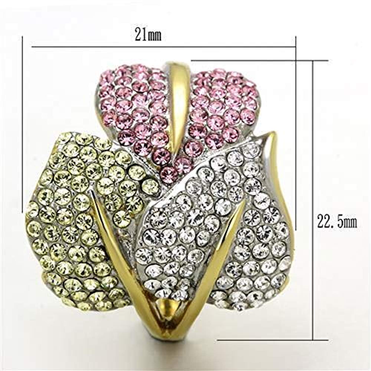 WildKlass Stainless Steel Pave Ring Two-Tone IP Gold Women Top Grade Crystal Multi Color