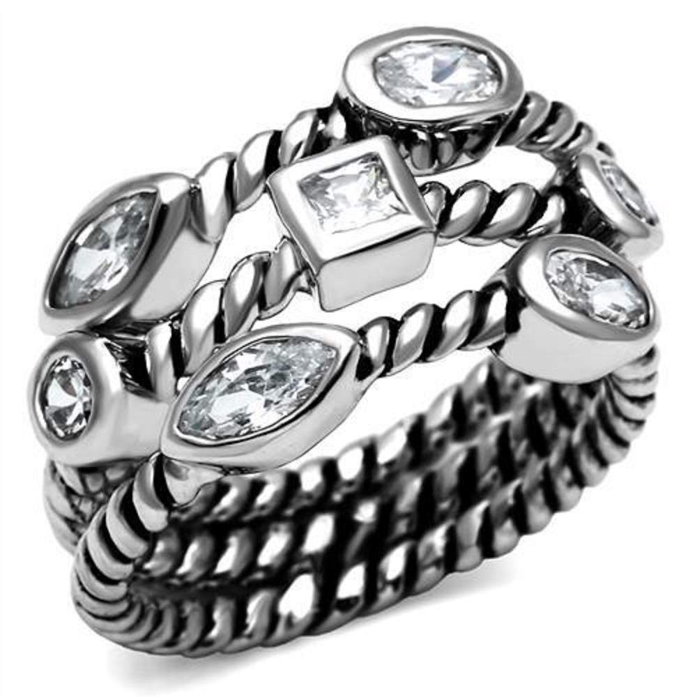 WildKlass Stainless Steel Ring High Polished Women AAA Grade CZ Clear