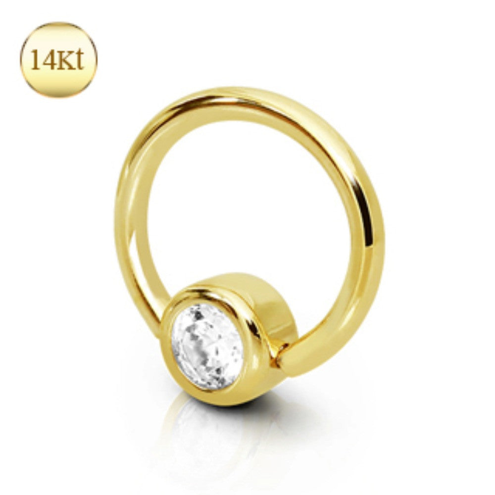 14Kt Yellow Gold Captive Bead Ring with Gemmed Ball