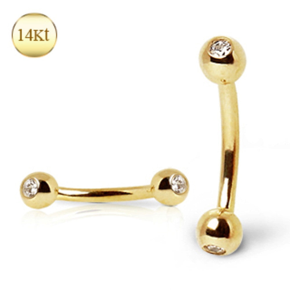 14Kt Yellow Gold Eyebrow Ring with Gemmed Ball