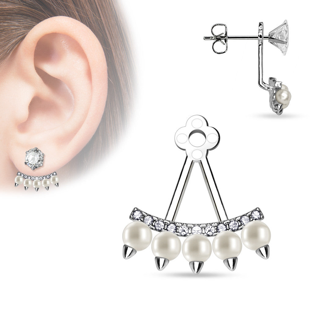 Lined CZ Fan with Pearls Add On Ear WildKlass Ring/Cartilage WildKlass Barbell Jacket (Sold by Piece