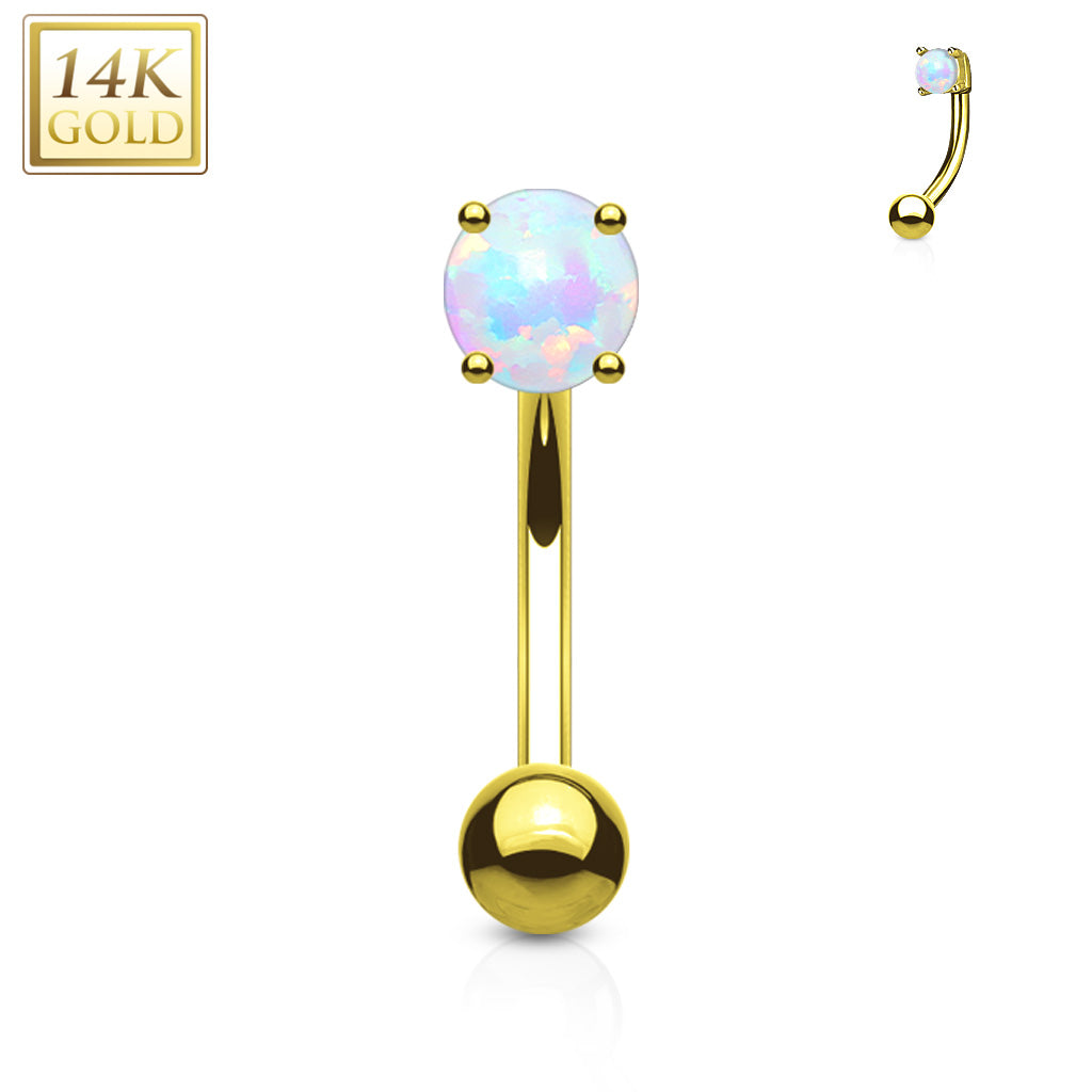 Prong Set Opal Stone 14K Solid Gold Curved WildKlass Barbell Eyebrow Ring