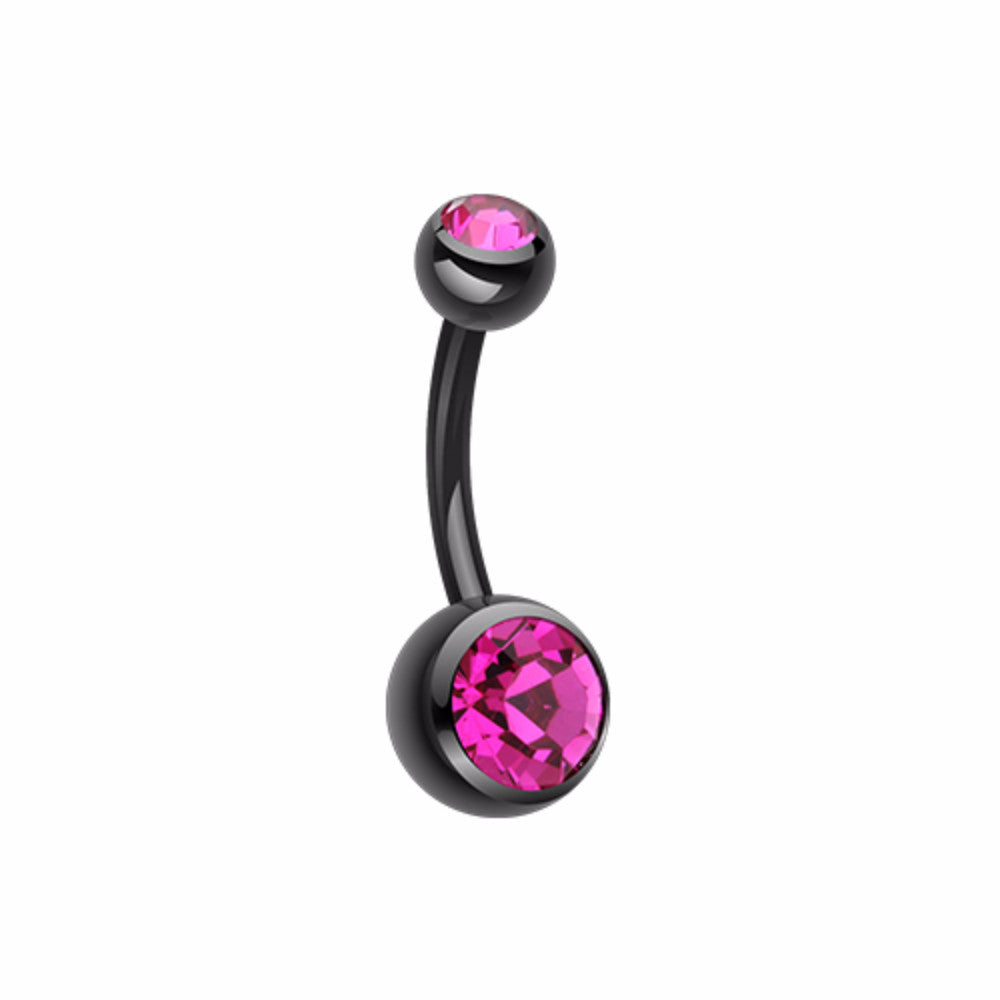 Colorline Double Gem Ball Steel Belly Button Ring