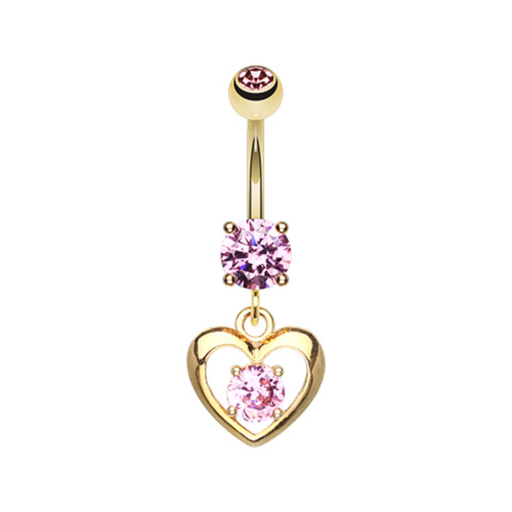 Golden Heart Gem Sparkle Belly Button Ring