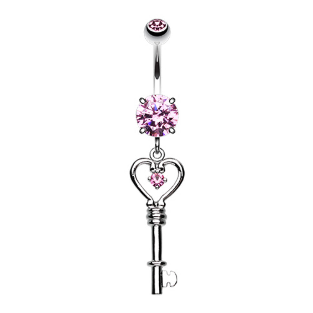 Heart Key Sparkle Belly Button Ring