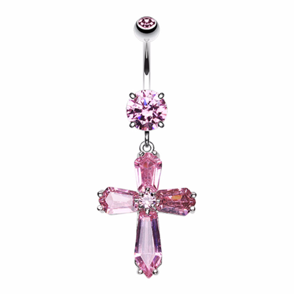 Elegant Cross Sparkle Belly Button Ring