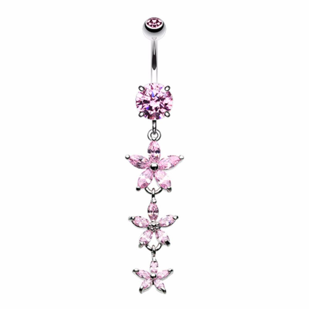 Shimmering Flower Cascade Belly Button Ring