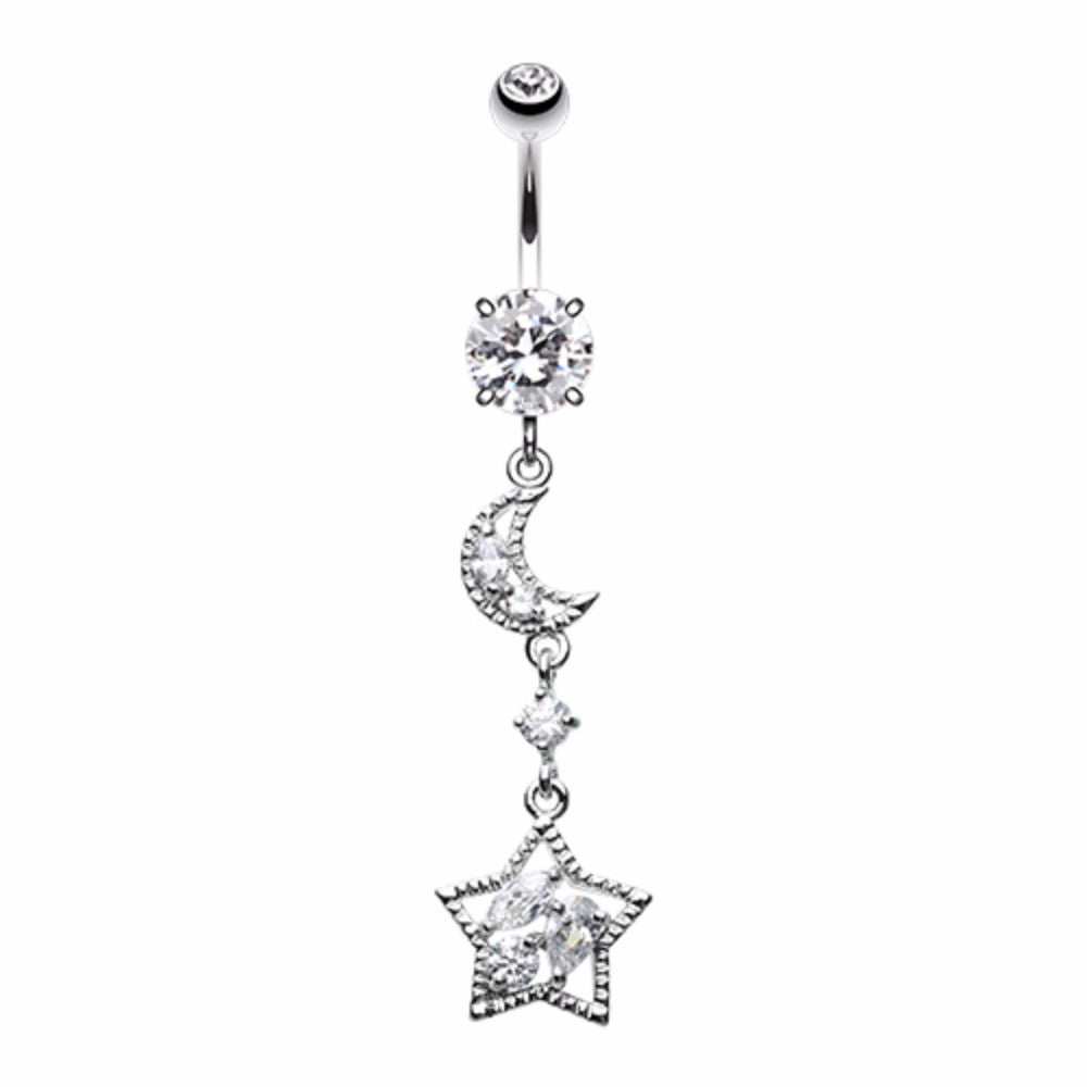 Dainty Crescent Moon and Star Belly Button Ring