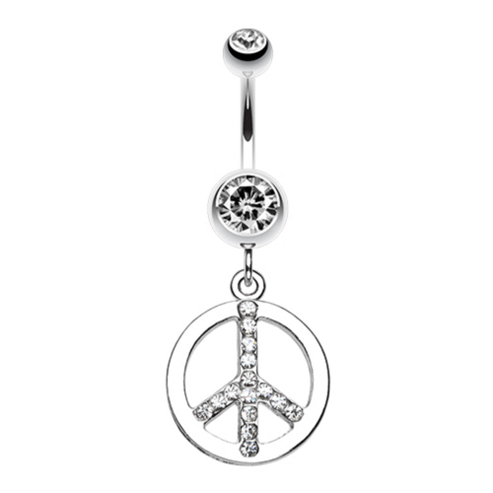 Sparkling Peace Charm Belly Button Ring