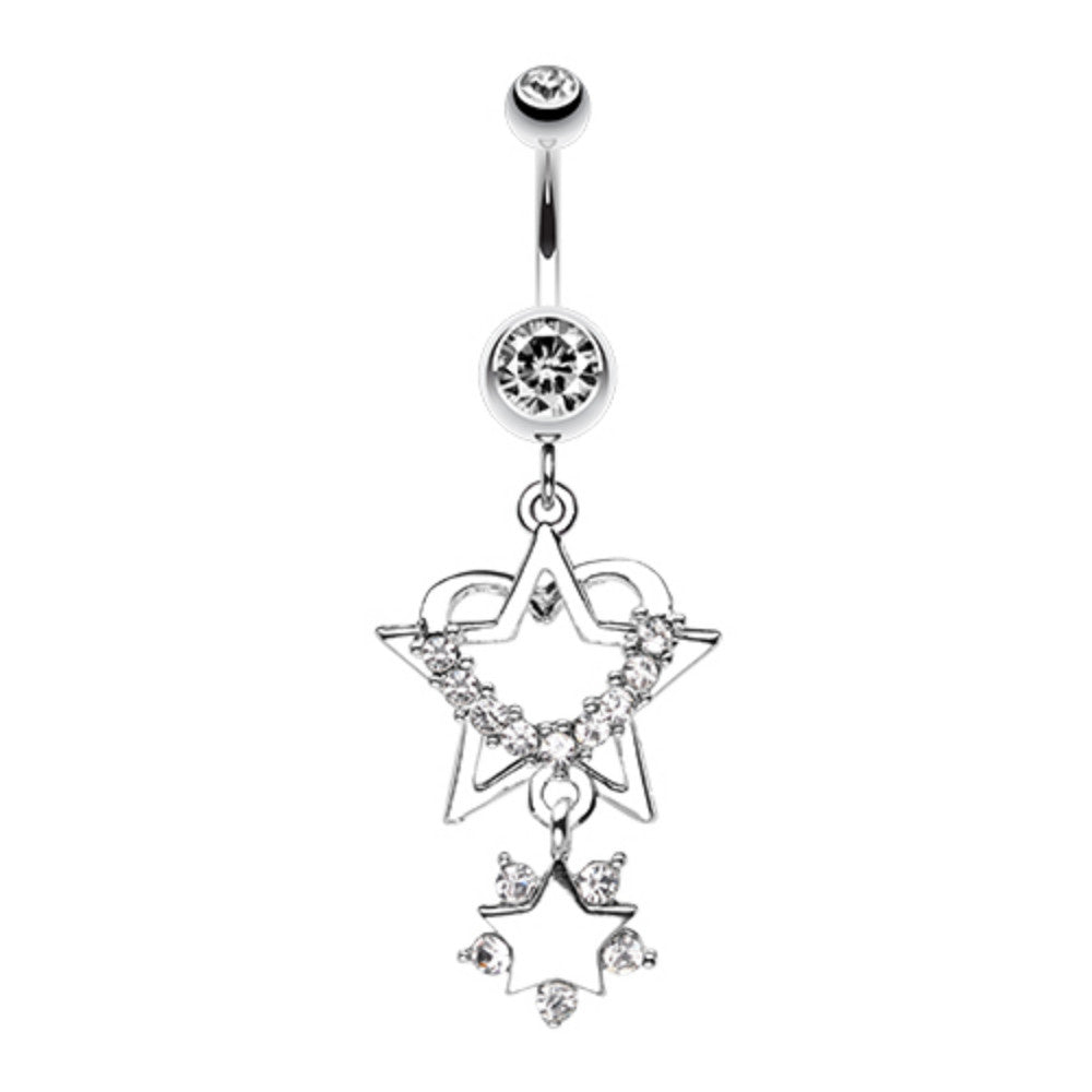 Sparkling Heart Star Dangle Belly Button Ring