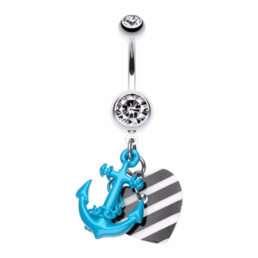 Vibrant Anchor Nautical Heart Belly Button Ring