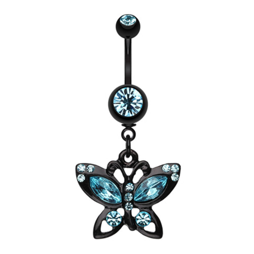 Blackline Butterfly Sparkle Belly Button Ring