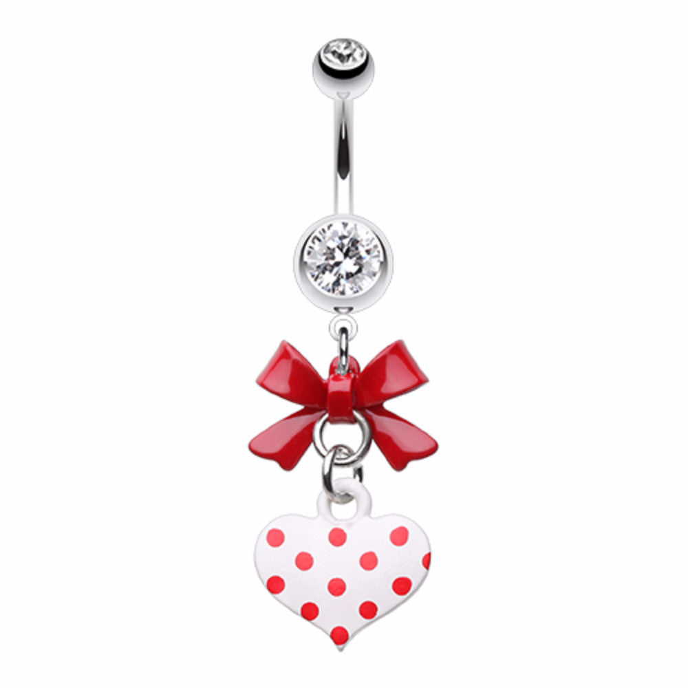 Polka Dot Heart and Bow Belly Button Ring