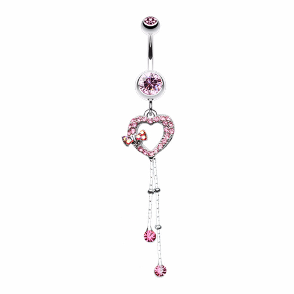 Dainty Bow-Tie Accented Heart Belly Button Ring