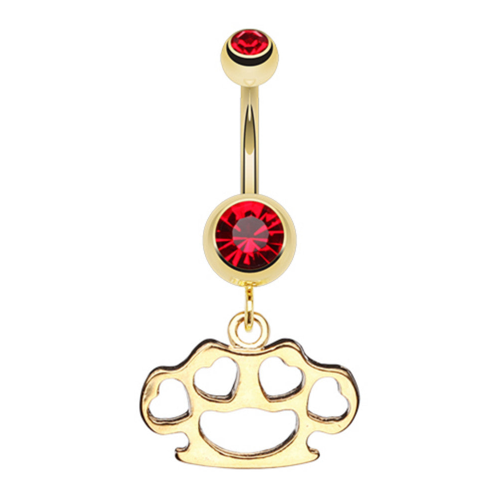 Golden Heart Brass Knuckle Belly Button Ring