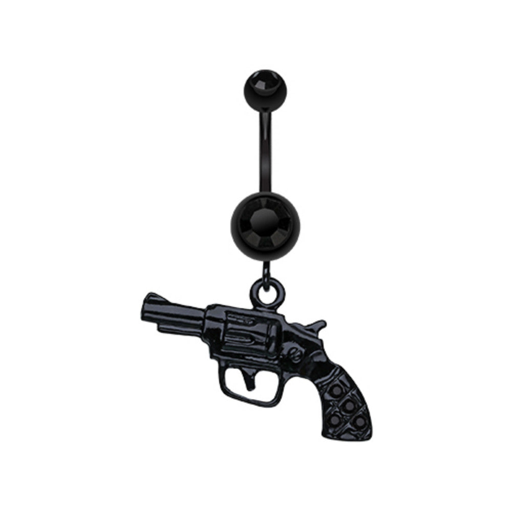 Blackline Pistol Gun Sparkle Belly Button Ring