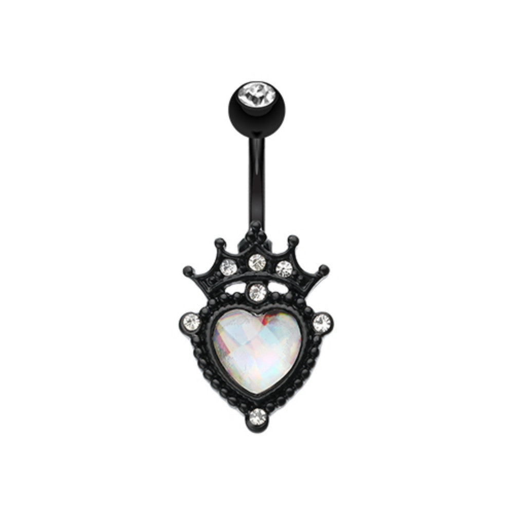 Blackline Crowned Opalite Heart Belly Button Ring