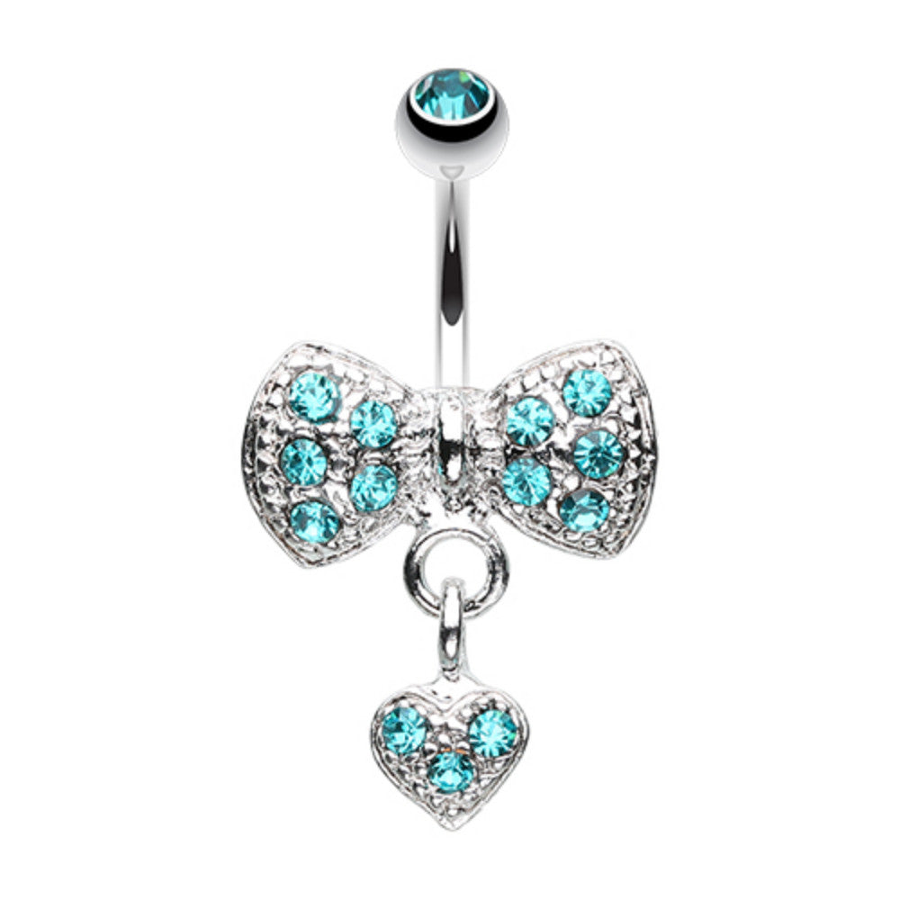 Dangle Heart Bow-Tie Belly Button Ring