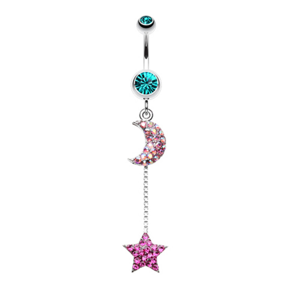 Celeste Moon and Star Belly Button Ring