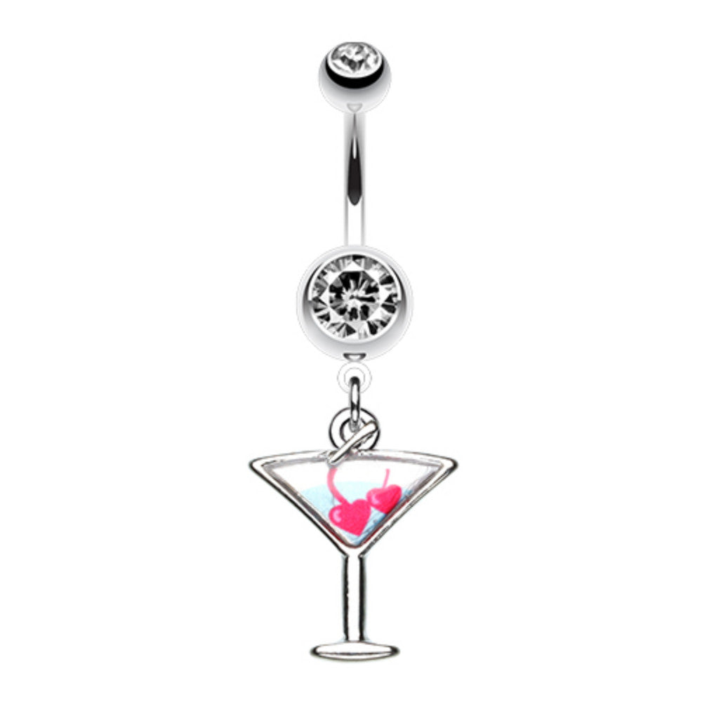 Heart Cherries Martini Glass Belly Button Ring