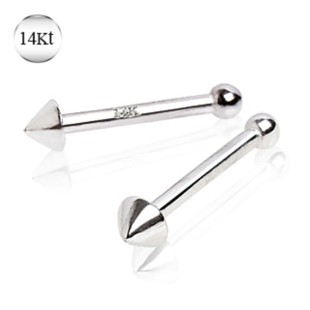 14Kt White Gold Stud Nose Ring with a Spike