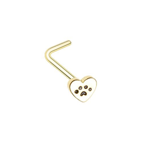 Golden Heart Paw Animal Lover WildKlass L-Shape Nose Ring