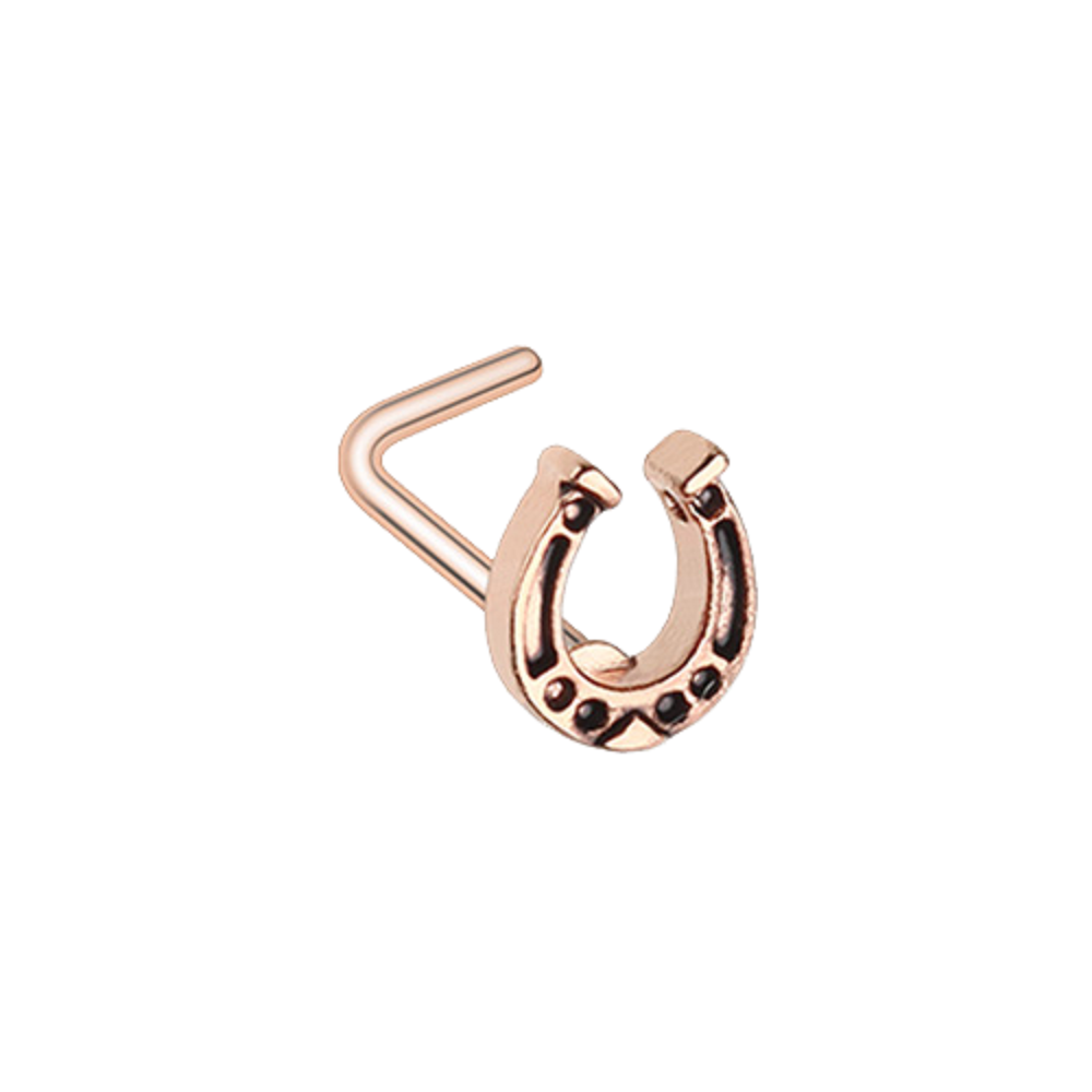 Rose Gold Good Luck Horseshoe WildKlass L-Shape Nose Ring