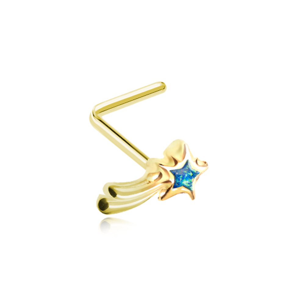 Golden Wishing Opal Shooting Star WildKlass L-Shape Nose Ring