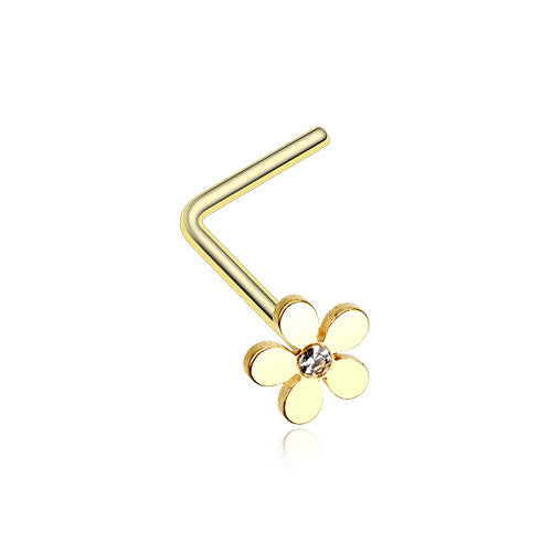 Grand Plumeria L-Shaped Nose Ring 316L Surgical Steel