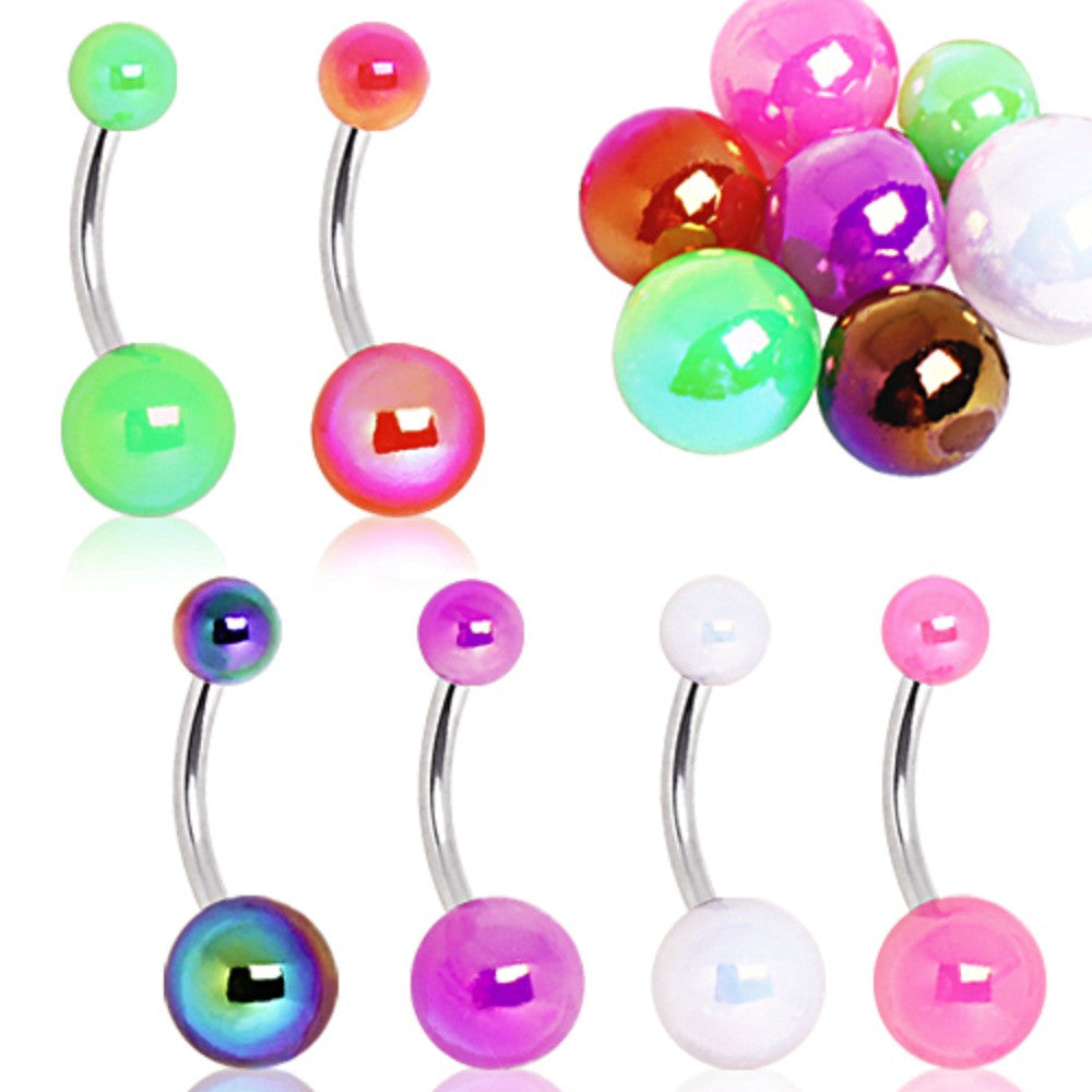 Mystic Aurora Borealis Coated UV Aclrylic Ball Navel Ring