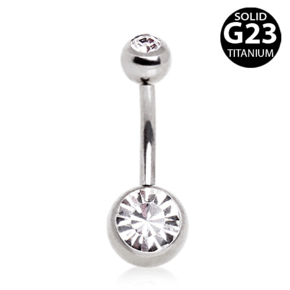 Grade 23 Solid Titanium Navel Ring with CZ Balls