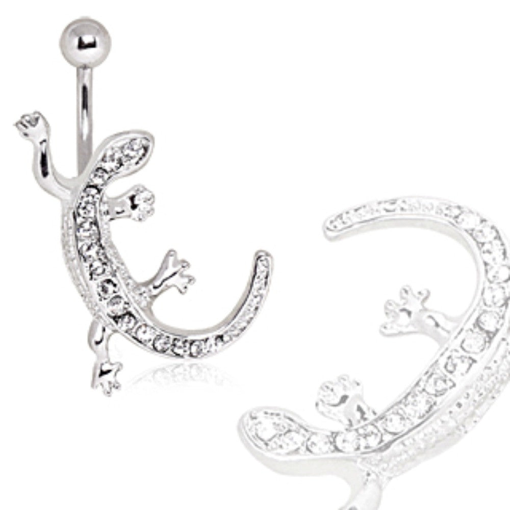 316L Surgical Steel CZ Paved Lizard Navel Ring