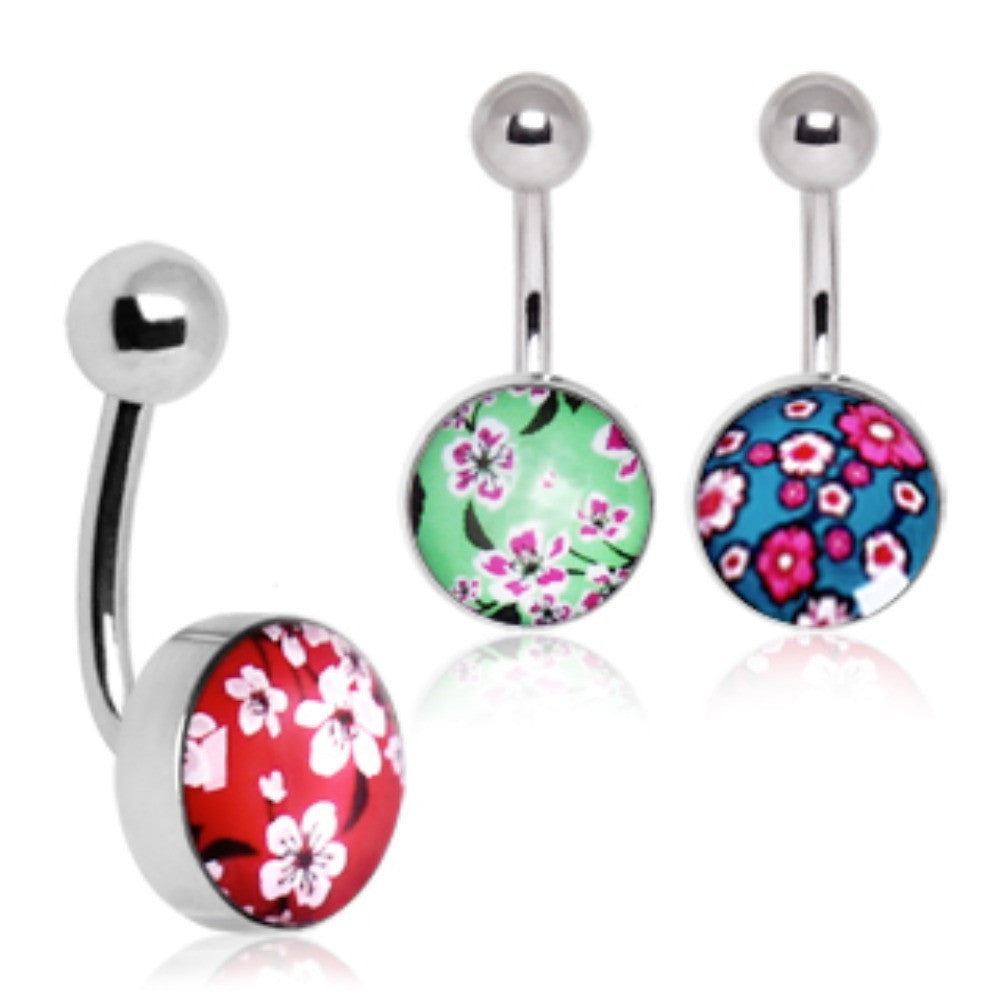 316L Surgical Steel Cherry Blossom Navel Ring