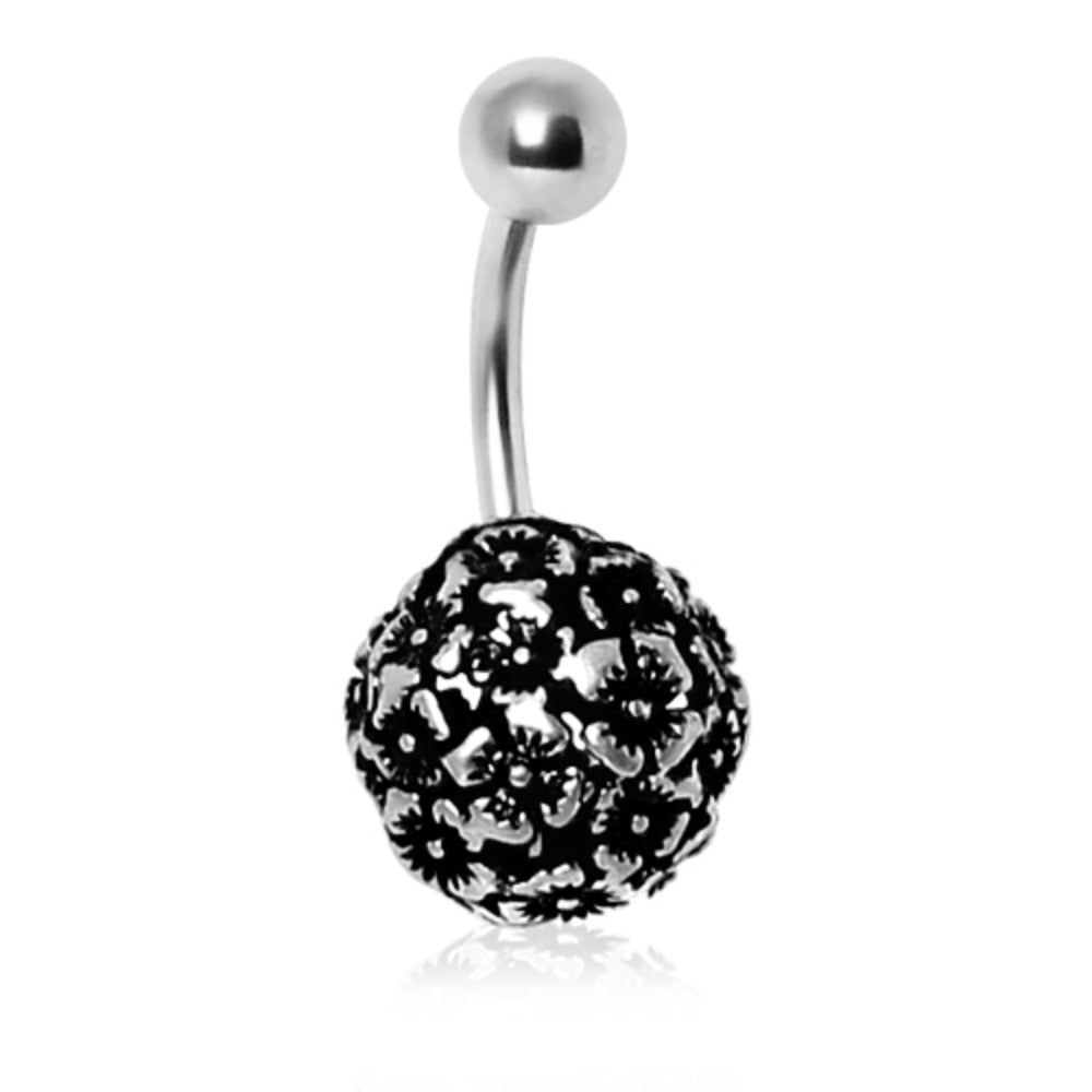 316L Surgical Steel Hollow Flower Ball Navel Ring