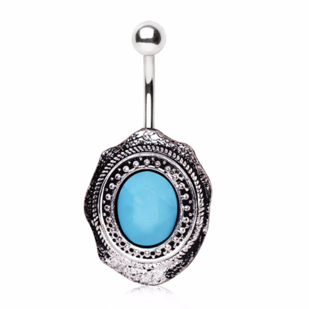 316L Surgical Steel Antique Turquoise Brooch Navel Ring