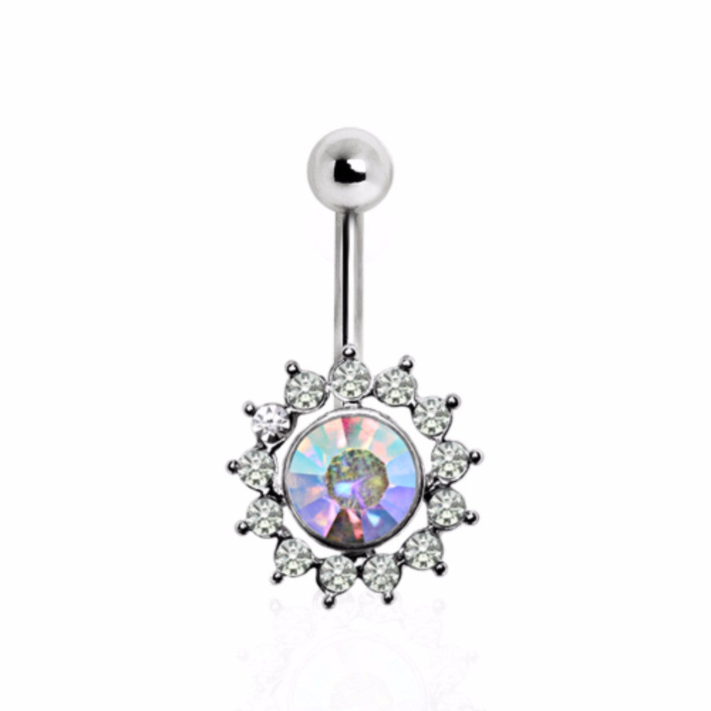 316L Surgical Steel Multi CZ Floral Navel Ring