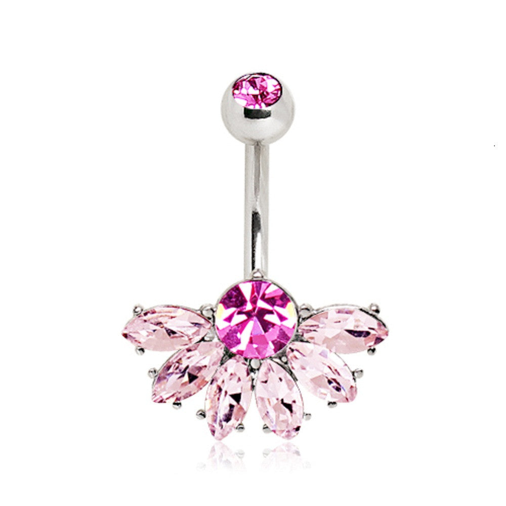316L Stainless Steel Deluxe Pink Jeweled Fan WildKlass Navel Rin