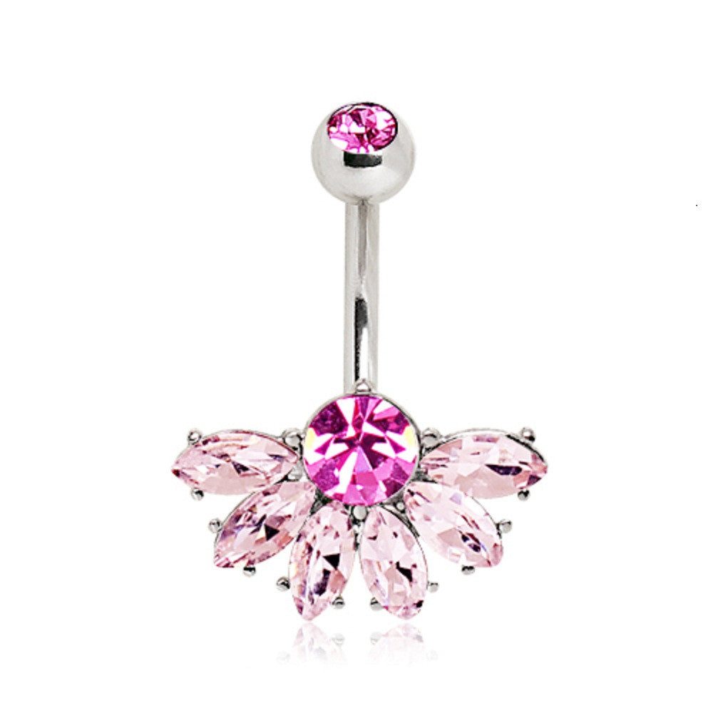 316L Stainless Steel Deluxe Pink Jeweled Fan WildKlass Navel Ring