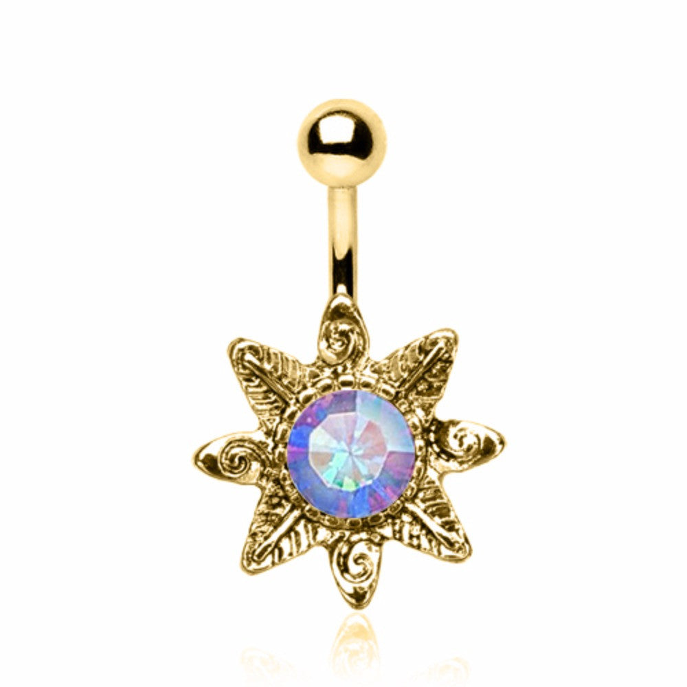 Gold Plated Aurora Borealis Wild Flower Navel Ring