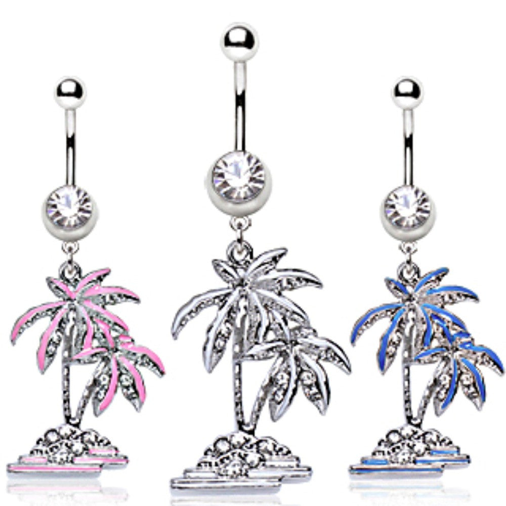 316L Surgical Steel Coconut Trees Dangle Navel Ring