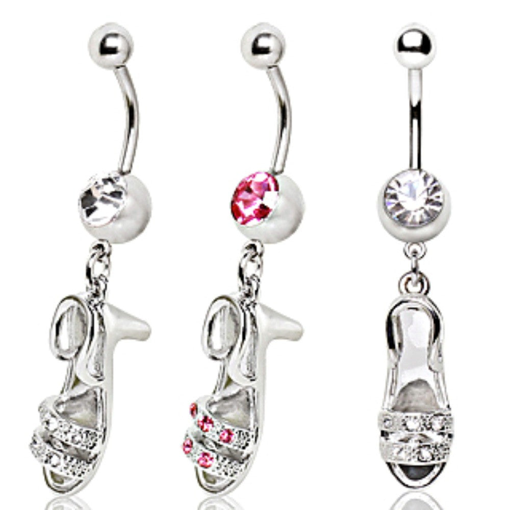 316L Surgical Steel Navel Ring with High Heel Dangle