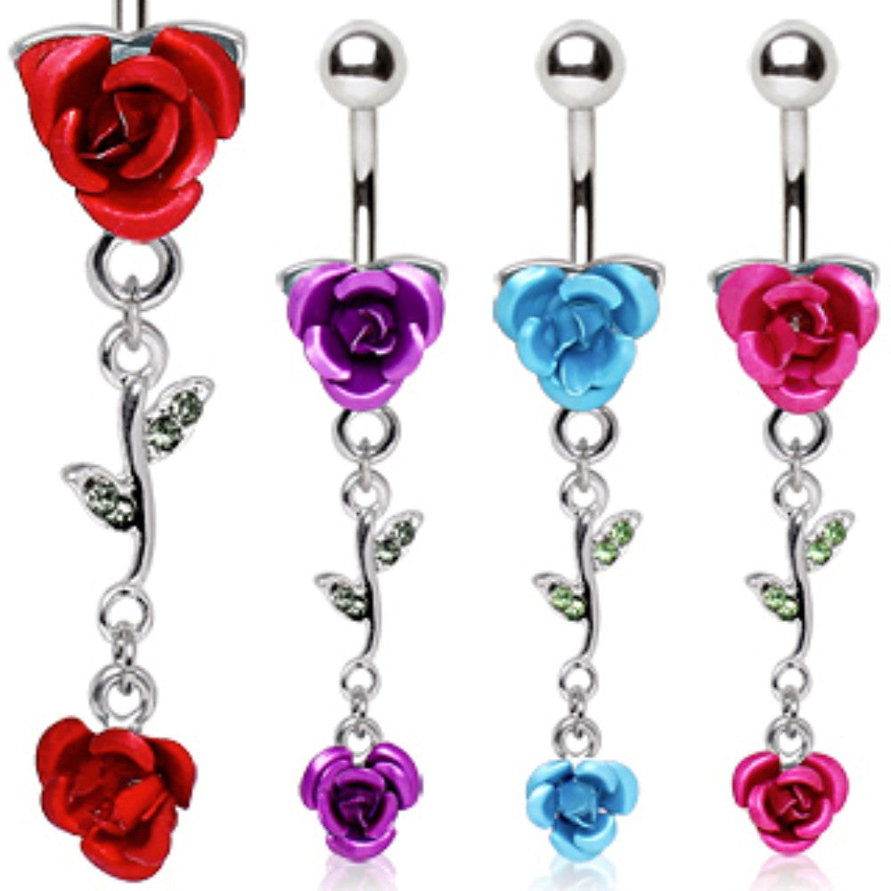 316L Surgical Steel Metal Rose Dangle Navel Ring