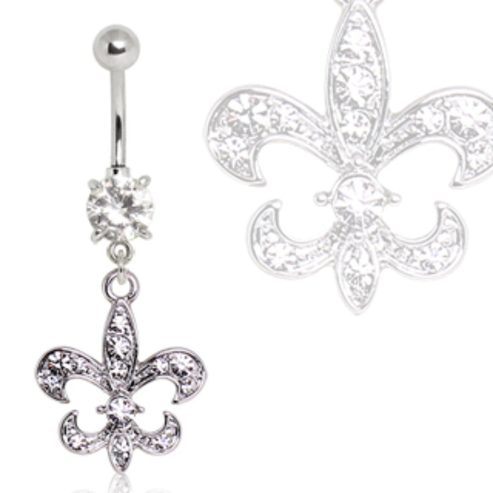 316L Surgical Steel Multi CZ Fleur De Lis Navel Ring